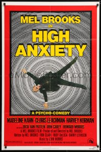 7b449 HIGH ANXIETY style A 1sh 1977 Mel Brooks, great Vertigo spoof design, a Psycho-Comedy!