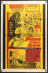 7b464 HORROR OF PARTY BEACH/CURSE OF THE LIVING CORPSE 1sh 1964 great monster images!