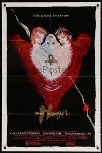 7b477 HUNGER 1sh 1983 vampire Catherine Deneuve & rocker David Bowie, nothing human loves forever!