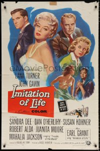 7b484 IMITATION OF LIFE 1sh 1959 Reynold Brown art, sexy Lana Turner, Sandra Dee, Fannie Hurst