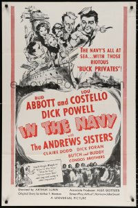 7b487 IN THE NAVY military 1sh R1950s cool art of Bud Abbott & Lou Costello as sailors & the Andrews Sisters!