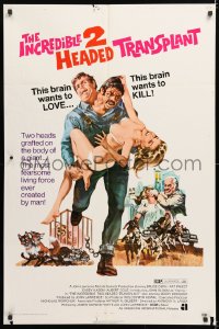 7b490 INCREDIBLE 2 HEADED TRANSPLANT 1sh 1971 one brain wants to love, the other wants to kill!