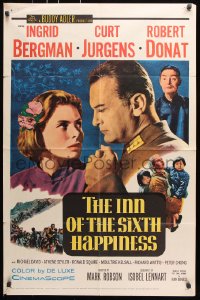 7b493 INN OF THE SIXTH HAPPINESS 1sh 1959 close up art of Ingrid Bergman & Curt Jurgens!