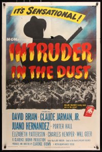 7b503 INTRUDER IN THE DUST 1sh 1949 William Faulkner, silhouette of man with rifle over huge crowd!
