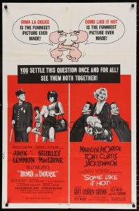 7b511 IRMA LA DOUCE/SOME LIKE IT HOT 1sh 1963 Billy Wilder, Jack Lemmon double-feature!