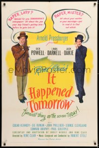 7b520 IT HAPPENED TOMORROW 1sh 1944 Dick Powell, Linda Darnell, Jack Oakie, directed by Rene Clair