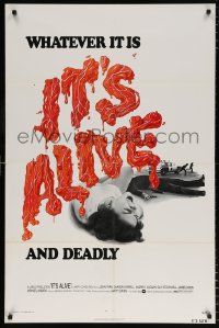 7b525 IT'S ALIVE 1sh 1974 Larry Cohen directed horror, cool bloody title!