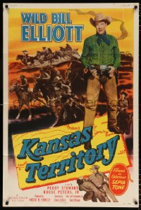7b563 KANSAS TERRITORY 1sh 1952 great images of cowboy Wild Bill Elliott w/gun drawn and more!