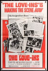 7b619 LOVE-INS 1sh 1967 Richard Todd, James MacArthur, hippies & diggers, sex & drugs, red style!