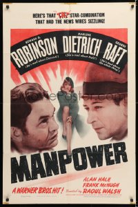 7b645 MANPOWER 1sh 1941 George Raft, Edward G. Robinson, Marlene Dietrich!