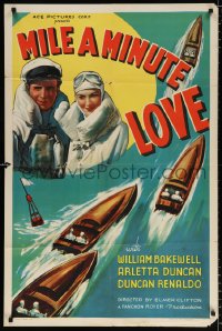 7b660 MILE A MINUTE LOVE 1sh 1937 Bakewell, Arletta Duncan, Duncan Renaldo, speedboat art, rare!