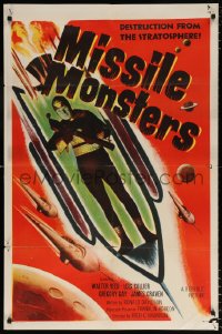 7b663 MISSILE MONSTERS 1sh 1958 aliens bring destruction from the stratosphere, wacky sci-fi art!