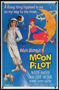 7b669 MOON PILOT 1sh 1962 Disney, Tom Tryon, Dany Saval, wacky space man and moon girl art!