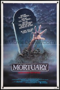7b674 MORTUARY 1sh 1983 Satanic cult, cool artwork of hand reaching up from grave!
