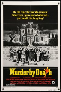 7b680 MURDER BY DEATH 1sh 1976 great Charles Addams art of cast by dead body, yellow title design!