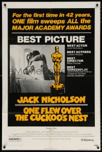 7b722 ONE FLEW OVER THE CUCKOO'S NEST awards 1sh 1975 Nicholson & Sampson, Forman, Best Picture!