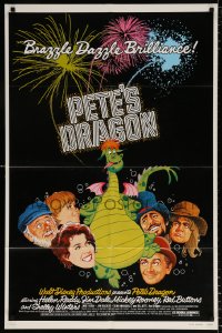 7b741 PETE'S DRAGON 1sh 1977 Walt Disney, colorful art of cast headshots & dragon by Paul Wenzel!
