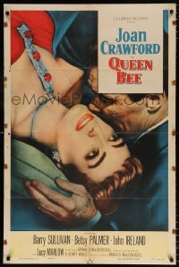 7b775 QUEEN BEE style B 1sh 1955 c/u of sexy Joan Crawford being kissed by Barry Sullivan!