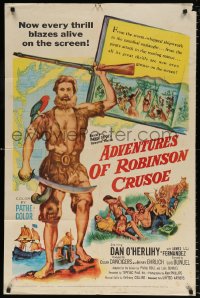 7b797 ROBINSON CRUSOE 1sh 1954 Luis Bunuel, art of Dan O'Herlihy, Adventures of Robinson Crusoe!