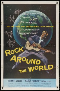 7b798 ROCK AROUND THE WORLD 1sh 1957 early rock & roll, great artwork of Tommy Steele!