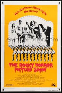 7b801 ROCKY HORROR PICTURE SHOW style B 1sh 1975 Tim Curry is the hero, wacky cast portrait!