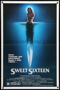 7b889 SWEET SIXTEEN 1sh 1982 Bo Hopkins, Susan Strasberg, sexy horror image of knife & nude girl!
