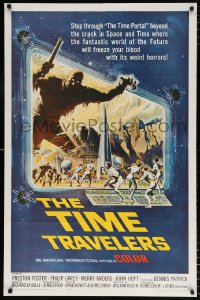 7b926 TIME TRAVELERS 1sh 1964 cool Reynold Brown sci-fi art of the crack in space and time!