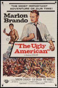7b947 UGLY AMERICAN 1sh 1963 artwork of Marlon Brando & Eiji Okada with explosives!