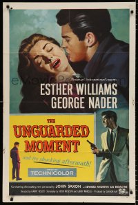 7b951 UNGUARDED MOMENT 1sh 1956 art of Esther Williams threatened by John Saxon by Reynold Brown!