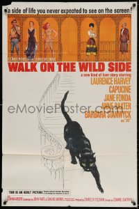 7b963 WALK ON THE WILD SIDE 1sh 1962 cool artwork of black cat on stairs & sexy stars on balcony!