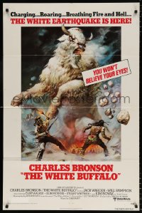 7b974 WHITE BUFFALO 1sh 1977 Charles Bronson, great Boris Vallejo action art of giant buffalo!
