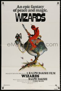 7b983 WIZARDS 1sh 1977 Ralph Bakshi directed animation, cool fantasy art by William Stout!