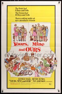 7b998 YOURS, MINE & OURS 1sh 1968 art of Henry Fonda, Lucy Ball & their 18 kids by Frank Frazetta!
