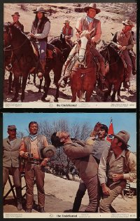 7c984 UNDEFEATED 2 color 11x14 stills 1969 cowboy western images of Yankee John Wayne & Rock Hudson!