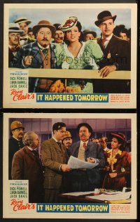 7c859 IT HAPPENED TOMORROW 2 LCs 1944 Dick Powell, Linda Darnell, Jack Oakie, directed by Rene Clair