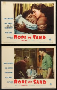 7c932 ROPE OF SAND 2 LCs 1949 Burt Lancaster, Paul Henreid, sexy Corinne Calvet, Claude Rains!