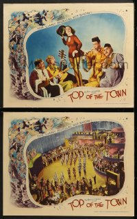 7c981 TOP OF THE TOWN 2 LCs 1937 cool montage art of top stars dancing over New York City skyline!