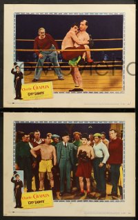 7c485 CITY LIGHTS 4 LCs R1950 Charlie Chaplin as the Tramp, classic boxing comedy!