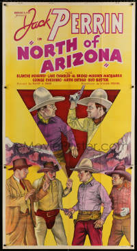 7d026 NORTH OF ARIZONA 3sh 1935 stone litho of cowboy Jack Perrin catching bad guys!