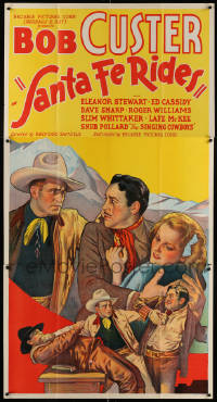 7d027 SANTA FE RIDES 3sh 1937 art of cowboy Bob Custer rescuing Eleanor Stewart from bad guys!