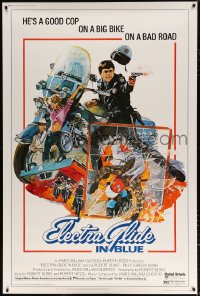 7d267 ELECTRA GLIDE IN BLUE style B 40x60 1973 cool art of motorcycle cop Robert Blake by Blossom!