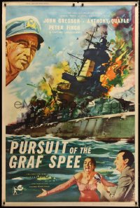 7d292 PURSUIT OF THE GRAF SPEE 40x60 1957 Powell & Pressburger, great art of exploding ship!