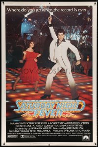 7d294 SATURDAY NIGHT FEVER 40x60 1977 best image of disco John Travolta & Karen Lynn Gorney!
