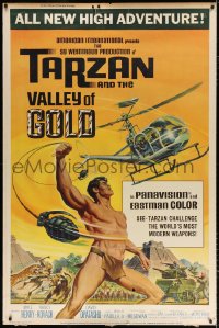 7d298 TARZAN & THE VALLEY OF GOLD 40x60 1966 art of Henry tossing grenades at baddies by Reynold Brown!