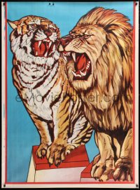 7d169 UNKNOWN CIRCUS POSTER 41x56 circus poster 1960s art of snarling lion and tiger!