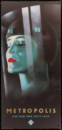 7d039 METROPOLIS 33x71 German commercial poster 1990s Fritz Lang classic, cool Werner Graul art!
