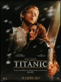 7d360 TITANIC teaser DS French 1p R2012 Leonardo DiCaprio & Winslet, Cameron, collide with destiny!