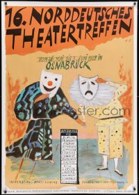 7d229 16 NORDDEUTSCHES THEATERTREFFEN 33x47 German stage poster 1989 actors with theater masks!