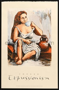 7d055 DELLA HEYWOOD 13x20 art print 1996 great art of woman drinking in a Classical Coffee Break!