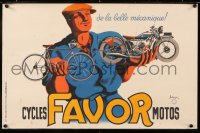 7d089 FAVOR CYCLES & MOTOS 16x24 French advertising poster 1937 man w/motorcycle & bike, Bellenger!